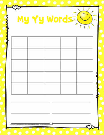 Letter Y Activity Word Search