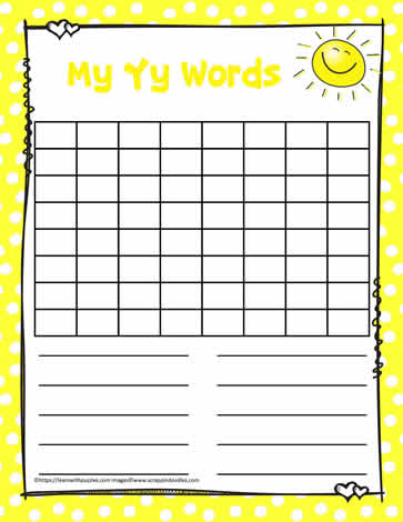 Word Search Activity Letter Y
