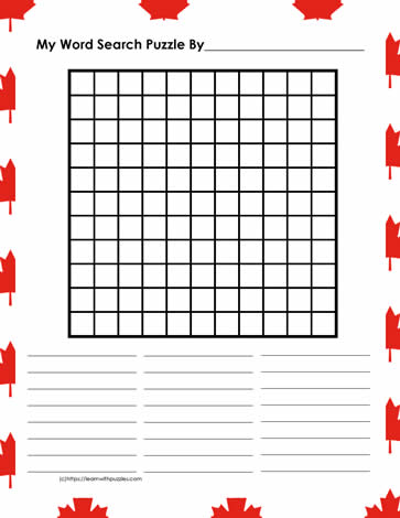 11x11 Blank Word Search Canada Day