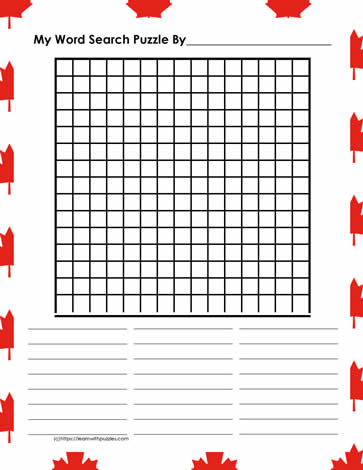 15x15 Blank Word Search Canada Day