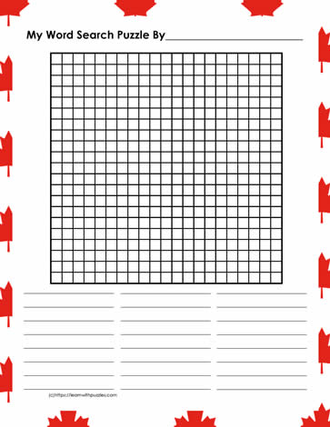 21x21 Blank Word Search Canada Day