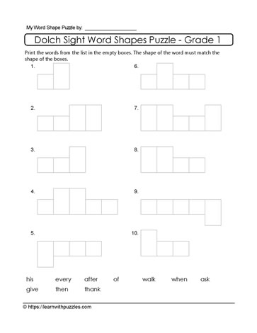 1st Grade Dolch Word Shapes #02