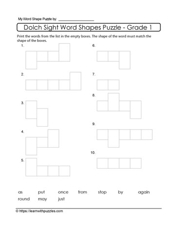 1st Grade Dolch Word Shapes #04