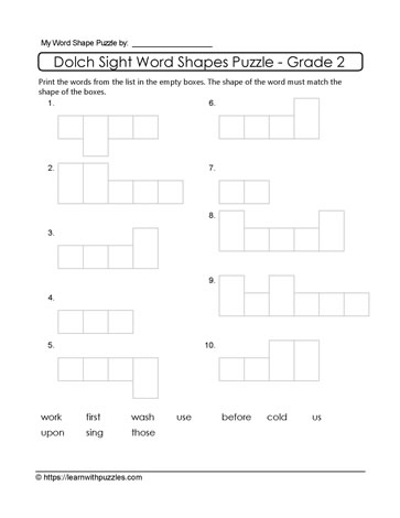 2nd Grade Dolch Word Shapes #01