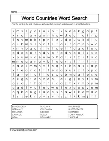 World Countries WordSearch