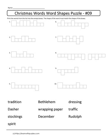Christmas Word Shapes Puzzle