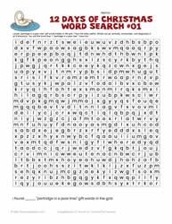 12 Days Christmas Word Search #01