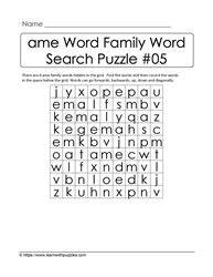 ame Word Family Activity