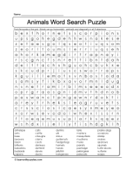 Animal Find A Word Puzzle