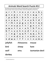 Animal Word Search 12