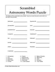 Scrambled Astronomy Words Puzzle