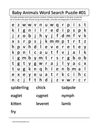 Baby Animals Word Search 1