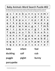 Baby Animals Word Search 2