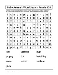 Baby Animals Word Search 3