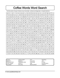 Coffee Wordsearch Puzzle