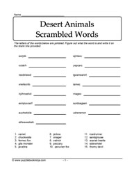 Desert Animals Scrambled Words