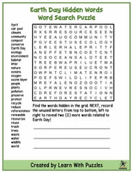 Earth Day Hidden Message Wordsearch