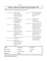 Match the Earth Science Words