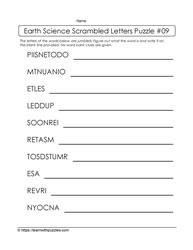 Earth Science-Scrambled Letters