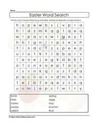 List of Easter Words Wordsearch