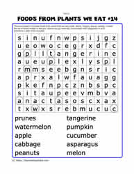 Foods From Plants Word Search#14