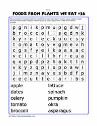 Foods From Plants Word Search#16