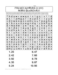 French Numbers Word Search #20
