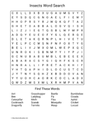 Large Print Insects Word Search Large Print Insects Word Search
