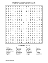 Large Print Math Words Wordsearch