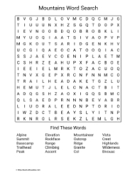Large Print Mountains Word Search