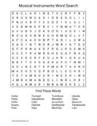 Large Print Musical Instruments Word Search