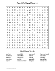 Large Print Sea Life Word Search
