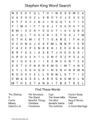 Large Print 'Stephen King' Word Search