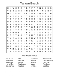 Large Print Tea Words Word Search 