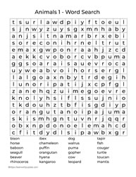 Large Print Word Search Animals 1