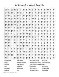 Large Print Word Search Animals 2