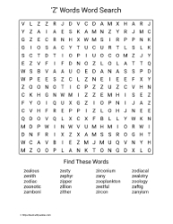 Large Print 'Z' Words Word Search