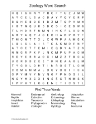 Large Print Zoology Word Search