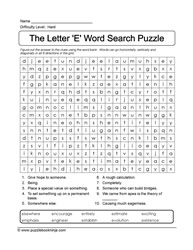 Word Search Letter E Puzzle