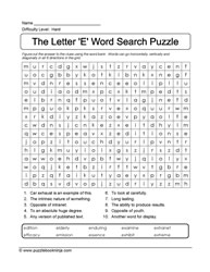 Letter E Word Find ESL