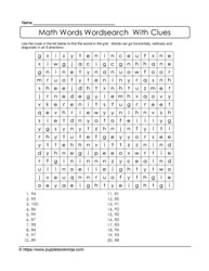 WordSearch Math With Clues Puzzle