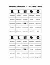 Misspelled Words Bingo Cards 1-2