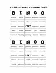 Misspelled Words Bingo Cards 17-18