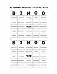 Misspelled Words Bingo Cards 19-20