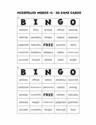 Misspelled Words Bingo Cards 21-22