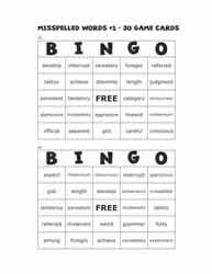 Misspelled Words Bingo Cards 23-24