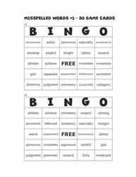 Misspelled Words Bingo Cards 25-26