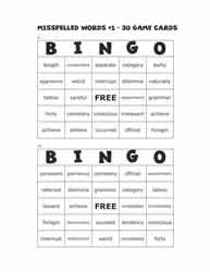 Misspelled Words Bingo Cards 9-10