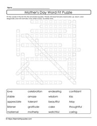 Mother's Day Word Fit Puzzle 15