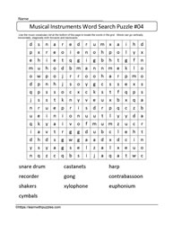Musical Word Search Puzzle
